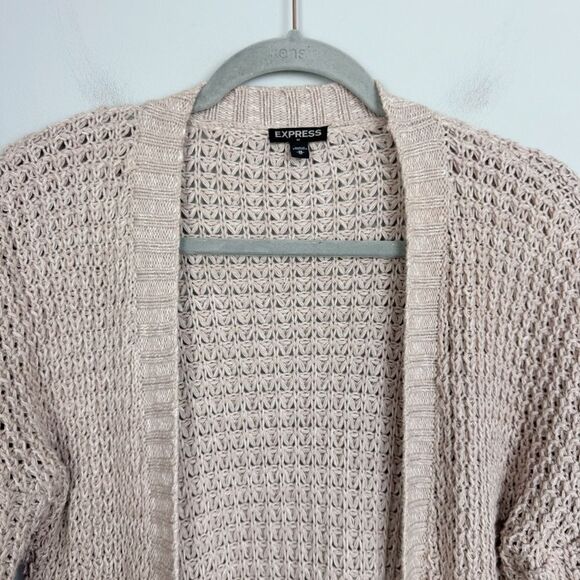 EXPRESS | Open Knit Open Front Beige Tan Cardigan with Pockets Women’s Size M - Picture 4 of 10